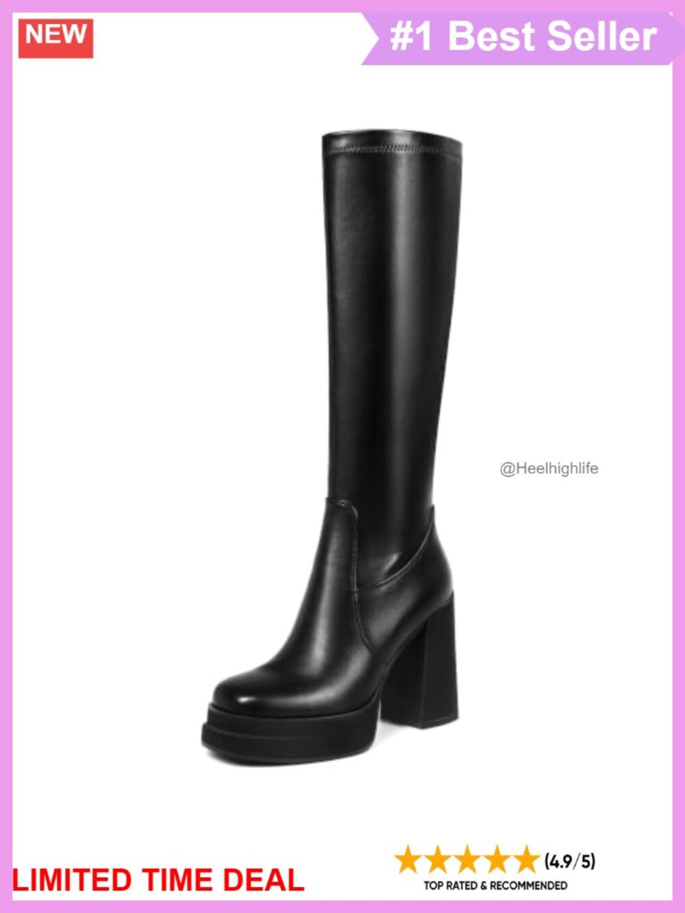 Women's Knee High Boots Faux Leather Chunky Heel Round Toe Tall Boots